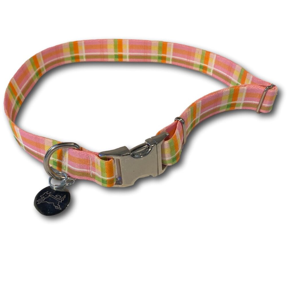 Size XS & L Southern Dawg Madras Pink Preppy Dog Collar Yellow Dog Designs